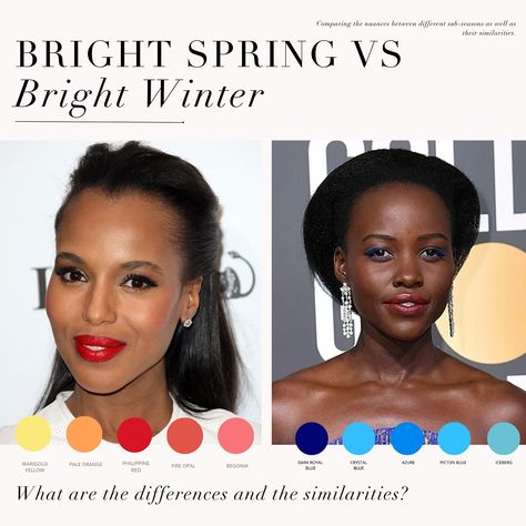 Bright Spring VS Bright Winter as requested 🖤 . #coloranalysis #colouranalysis #coloranalyst #brightwinter #brightspring Bright Spring Vs Bright Winter, Bright Winter Celebrities, Color Theories, Winter Celebrities, Season Analysis, Colour Analysis, Spring Color Palette, Seasonal Color Analysis, Color Season