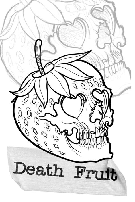 When clients bring wierd ideas that are really great. Black and gray tattoo, line art, line art. Skull starawberry , death fruit. Line Art Skull, Below Knee Tattoo, Strawberry Skull, Black And Gray Tattoo, Tattoo Line Art, Cool Skull Drawings, Skull Coloring, Gray Tattoo, Tattoo Coloring Book