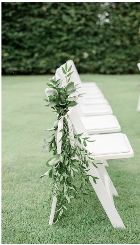 White And Blush Wedding Flowers, Florals For Wedding, White And Blush Wedding, Simple Church Wedding, Pew Markers, White Folding Chairs, Wedding Ceremony Ideas, Ceremony Chairs, Aisle Flowers