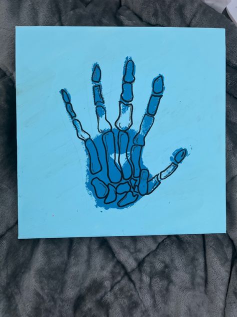 Skeleton Hand Painting Canvas, Paint Handprint Ideas, Skeleton Hand Painting, Handprint Painting Ideas, Handprints On Canvas, Handprint Drawing, Hand Canvas Painting, Simple Canvas Painting, Skeleton Hands Drawing