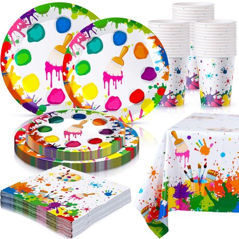 PRICES MAY VARY. Package Content: each set has 48 paper plates, 24 party cups, 48 art paint napkins and 2 artist painting tablecloths 108x54 inches; These products can be shared by up to 20 people to meet the needs of party supplies and create unforgettable memories for everyone Proper Size: we will provide two sizes of paper trays of 24 each, which are approx. 7 inches and 9 inches; The capacity of the paper cup is about 9 oz / 250 ml, and napkins are unfolded to measure about 13 x 13 inches / Plastic Tablecloth Decorations, Tablecloth Decorations, Artist Birthday Party, Art Paint Party, Art Themed Party, Artist Birthday, Table Cloth Decorations, Painting Birthday, Art Birthday Party