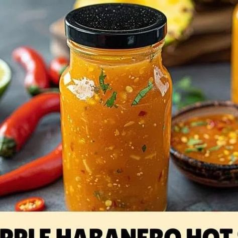 Chef zouheir on Instagram: "🍍🌶️ **Pineapple Habanero Hot Sauce** 🌶️🍍  This flavorful pineapple habanero hot sauce is the perfect way to add a fruity, spicy kick to any dish! 🔥  ⏱️ **Prep Time:** 5 mins  ⏱️ **Cook Time:** 10 mins  ⏱️ **Total Time:** 15 mins  🍽️ **Servings:** 2 cups   📋 **Ingredients:** - 2-3 habanero peppers - 1/2 ripe pineapple - 1/2 onion - 1 cup water - 2/3 cup white vinegar - Juice of 1 lime - 8 slices of peeled ginger (about 1/2 inch piece) - 2 tsp sugar - 1 1/4 tsp salt - 1/4 tsp dried marjoram - 1/8 tsp ground cumin  🍳 **Instructions:** 1. **Prep Ingredients** – Slice the pineapple, habanero, ginger, and onion. Remove seeds and pith from the habaneros if you prefer a milder spice. 🍍🌶️🧅 2. **Simmer** – In a pan, simmer the onion, pineapple, habaneros, and g Homemade Refrigerator Pickles, Pineapple Vinegar, Habanero Hot Sauce, Ripe Pineapple, Hot Sauce Recipes, Sweet And Spicy Sauce, Grilled Meats, Habanero Peppers, Raspberry Filling