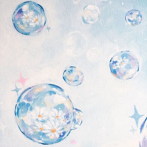 Aesthetic Sea Painting, Painting Of Bubbles, Blue Details Aesthetic, Bubble Widgets, Blue Astethics, Art Icons Aesthetic, Aesthetic Art Acrylic, Blue Painting Aesthetic, Art With Bubbles