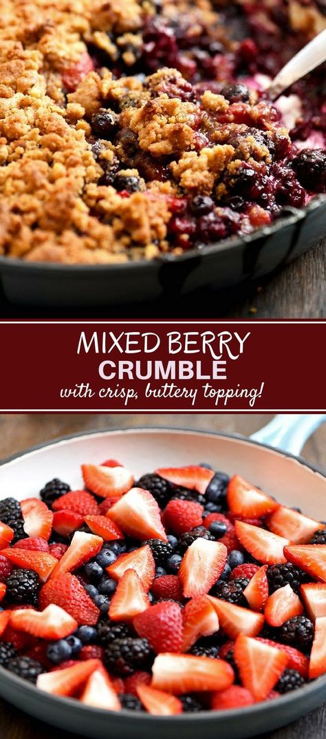 Mixed Berry Crumble is the best way to enjoy Summer berries! Perfectly sweet and tart with a buttery, crispy crumble, top with ice cream or whipped cream for a fabulous dessert! #dessert #summer #berries #crumble #fruit #recipe #comfortfood #sweets #fruitcrisp Berries Crumble, Mixed Berry Crumble, Berry Crumble Recipe, Berry Crumble Bars, Dessert Halloween, Dessert Summer, Berry Crisp, Fruit Recipe, Chile Poblano