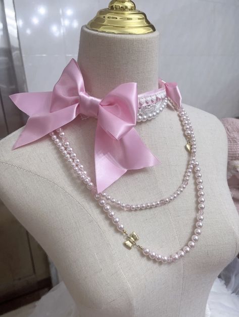 #angel #angelic #prettyinpink #dolly #fashion #aesthetic #pink #kawaii #harajuku #pastel #princess #core #sweet #girlblog #girly #y2k #rosy #sweet #coquette #dollette #himegyaru #vision #styles #stuff Ribbon Choker, Pretty Necklace, On Tumblr, Choker, Ribbon, Necklaces, Tumblr, Pink, White