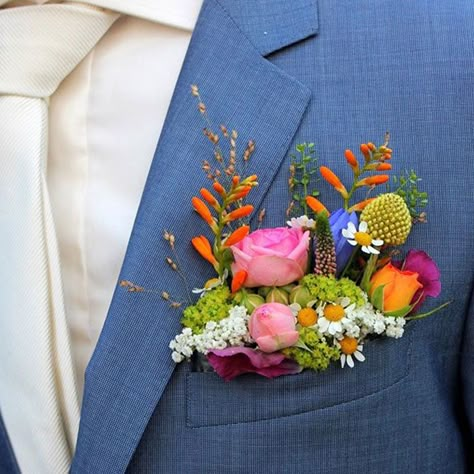 Floral Pocket Squares for the Groom ~ a bright little garden in your pocket; Irene Kruidhof Bright Vibrant Wedding Flowers, Spring Wildflower Wedding Centerpieces, Garden Wedding Color Schemes Colour Palettes, Jewel Tone Rainbow Wedding, Eclectic Bridal Bouquet, Small Bridal Bouquets Colorful, Spring Sunset Wedding Colors, Vibrant Wedding Theme, Subtle Rainbow Wedding