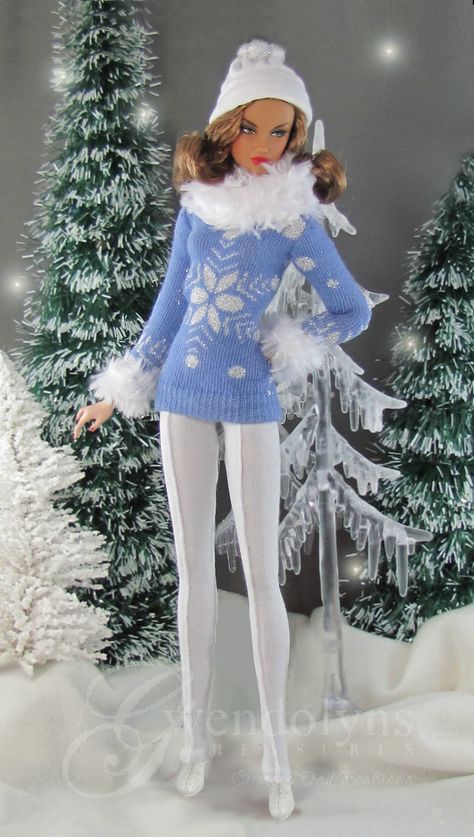 Fashion Show Themes, Patterns For Fashion, Barbie Wardrobe, Barbie Doll Clothing Patterns, Christmas Barbie, Barbie Clothes Patterns, Winter Blue, Winter Frost, Barbie Style