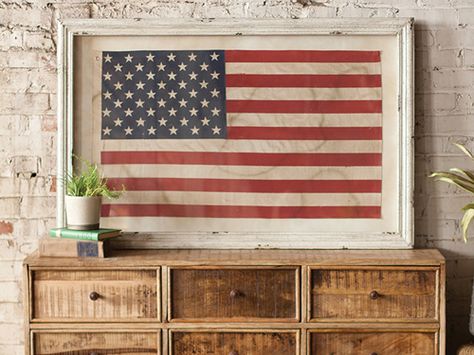 Fourth Of July Products Year Round - 4th of July Home Decor - House Beautiful Framed American Flag, American Flag Art, Framed Flag, Vintage Flag, Vintage American Flag, Americana Decor, Flag Wall, Theme Color, Star Spangled