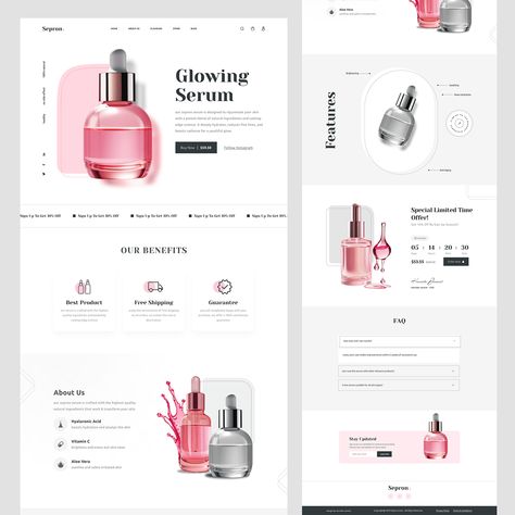 Sepron - Product page design, uiux , website design Shopify Product Page Design, One Product Website Design, Perfume Website Design, Product Page Web Design, Cosmetic Website Design, Product Page Layout, Cosmetics Website Design, Product Page Ui, Product Web Page