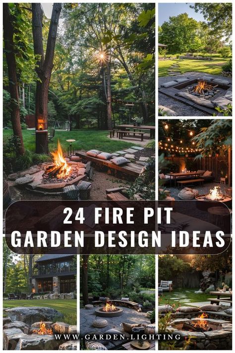 Create a charming backyard with a fire pit and garden. Elevate outdoor gatherings with cozy ambiance and natural beauty. 🔥🌿 Fun Fire Pit Ideas, Fireplace Garden Ideas, Fireplace In Garden Outdoor, Firepits Lakeside, Small Backyard Ideas With Fire Pit, Fire Pit With Patio Stones, Pavers To Fire Pit, Wood Firepits Backyard, Pavered Fire Pit Area