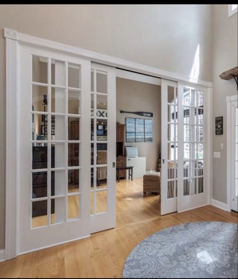 French Door Bifold, French Door Partition, French Sliding Door Interior, Glass French Doors Interior Office, French Doors Interior Farmhouse, Office Sliding Doors, Double French Doors Living Room, Partition Door Design, Office Door Ideas