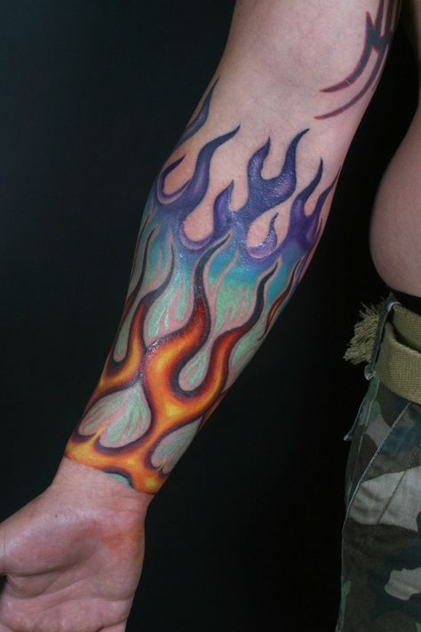 fire Hotrod Tattoos, Blue Flame Tattoo, Arm Tattoos With Meaning, Eagles Tattoo, Forearm Tats, Rose Tattoo Black, Flame Tattoo, Gemini Symbol, Tattoo Forearm