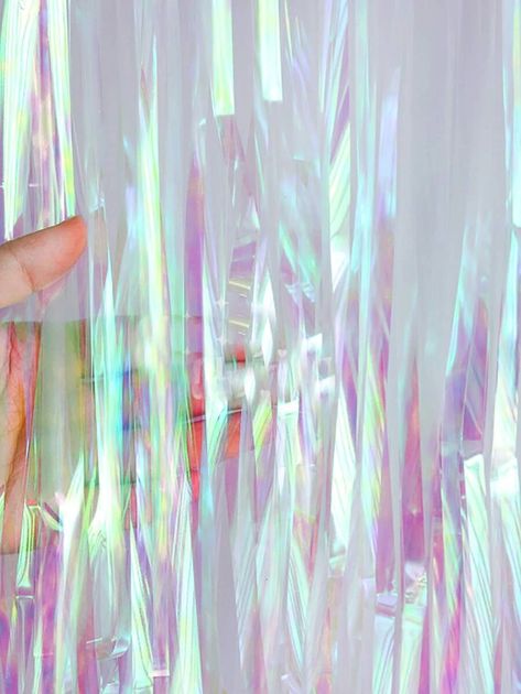 1pc Plastic Tassel Curtain, Holographic Fringe Rain Curtain For Birthday Party | SHEIN USA Holographic Decorations, Iridescent Birthday Party, Holographic Wedding, Holographic Party, Graduation Party Inspiration, Rain Curtain, Glitter Curtains, Birthday Deco, 25th Bday