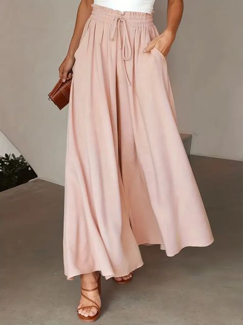 Solid Elegant Two piece Set Sleeveless Tank Top Wide Leg - Temu Wide Leg Pants Casual, Loose Pants Outfit, High Waist Wide Leg Pants, Flowy Pants, Floral Print Skirt, Pants Casual, Loose Pants, Sleeveless Tank Top, All Fashion