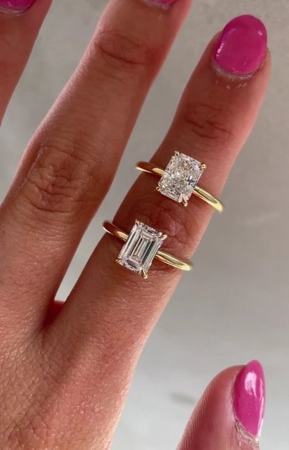 Radiant Vs Emerald, Rectangle Engagement Rings, Wedding Rings Emerald Cut, Dream Wedding Ring, Radiant Cut Engagement Rings, Radiant Engagement Rings, Cute Engagement Rings, Future Engagement Rings, Engagement Inspo