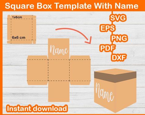 Make your custom Square Box Template SVG Box Template With | Etsy Square Gift Box Ideas, Cricut Box Templates Free, Square Box Template, Samhain Party, Paper Box Tutorial, Box Templates Printable Free, Template Box, Cardboard Ideas, Cricut Gifts