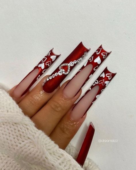 Vday Nails, Valentines Day Nails, Nail Designs Valentines, Cute Acrylic Nail Designs, Simple Acrylic Nails, Dope Nail Designs, Long Acrylic Nails Coffin, Unique Acrylic Nails, Long Square Acrylic Nails