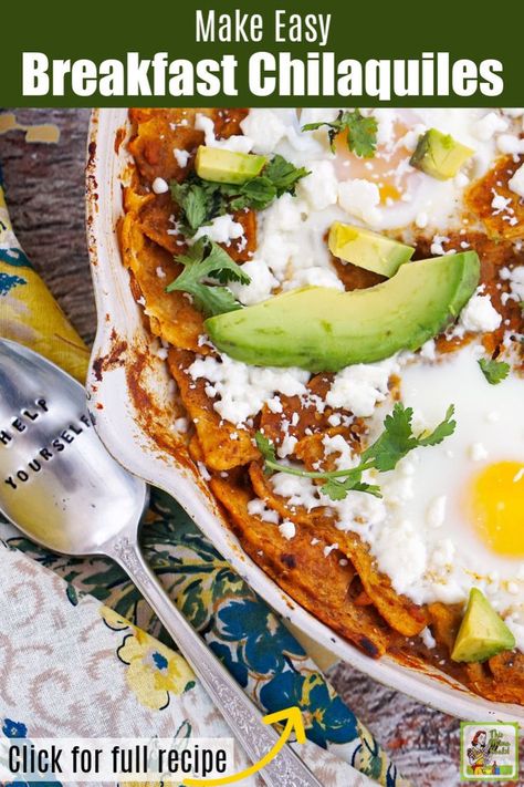 Roja Sauce, Chilaquiles With Eggs, Avocado Skillet, Skillet Eggs, Breakfast Chilaquiles, Chilaquiles Recipe, Mexican Breakfast Recipes, Mexican Breakfast, One Skillet Meals