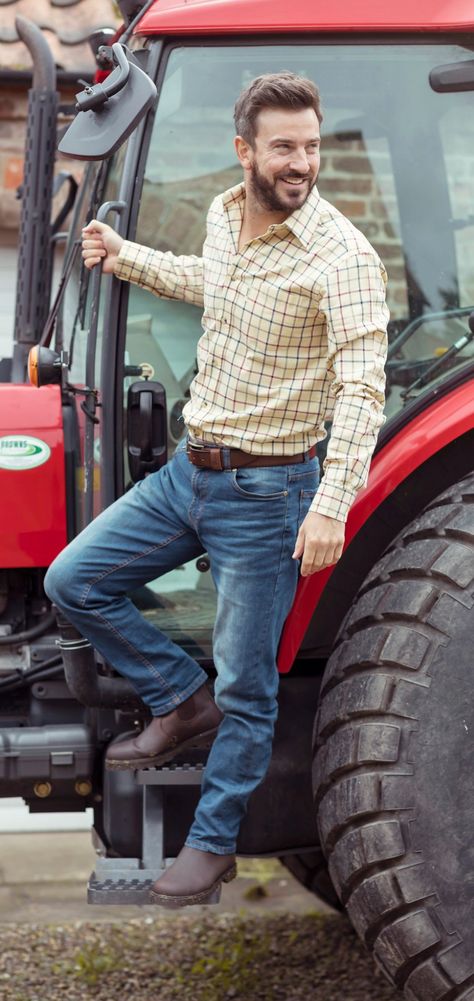 Farmer Shirt and Jeans Mens Farmer Fashion, Farmer Shirts Men, Farmer Clothes Men, Farmer Style Men, Farmer Costume Mens, Farm Clothes Men, Gardening Outfit Men, Farmer Fashion Men, Country Man Outfit