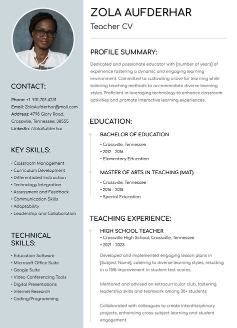 Teacher CV Free Google Docs Template - gdoc.io Cv For Teaching, Photography Resume, Cv Templates Free Download, Academic Cv, Teacher Cv Template, Simple Cv Template, Best Cv Template, Teacher Cv, Teaching Credential