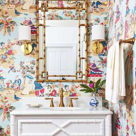 Grace Brackman Design (@gracebrackmandesign) • Instagram photos and videos Bathroom With Wallpaper, Chinoiserie Bathroom, Custom Sinks, With Wallpaper, Powder Room Design, Chinoiserie Wallpaper, Chinoiserie Chic, Vanity Base, Faux Bamboo