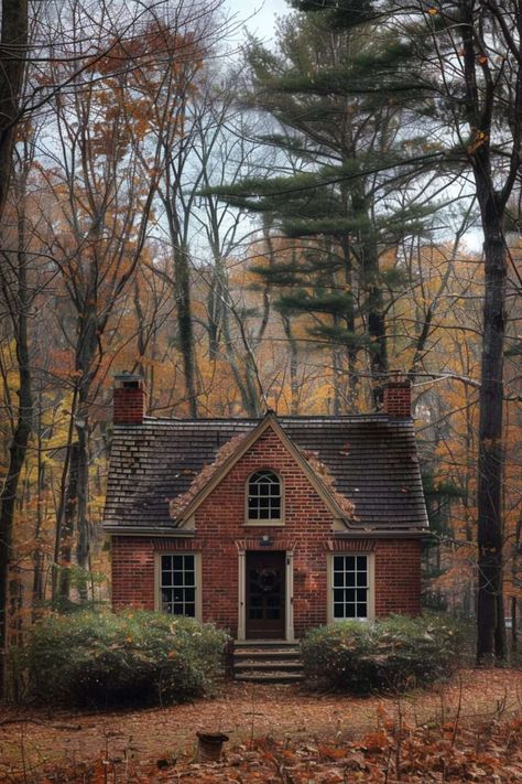 Woodland Cottage House Plans, Brick Cottage With Porch, European Houses English Cottages, Classic Cottage Exterior, Cottage House With Porch, Brick House Cottage, Styles Of Homes Architecture, Brick Tudor Cottage, Small Brick Cottage