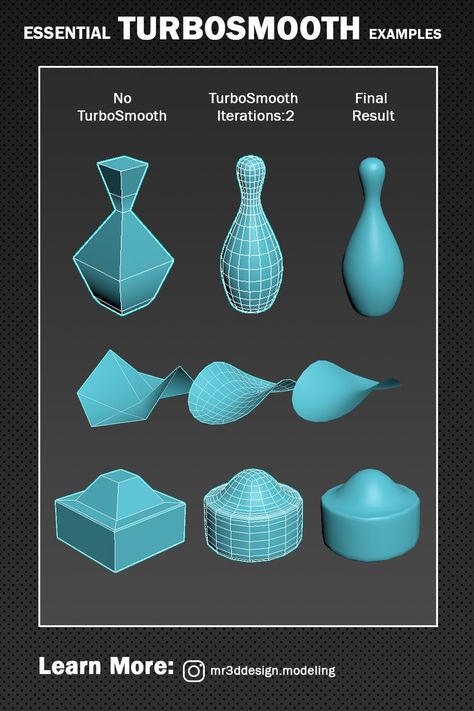 3ds Max TurboSmooth Examples... 3d Max Modeling, 3ds Max Modeling, Arab Photo, 3d Max Tutorial, Vray Tutorials, 3ds Max Design, Modelling Tips, Learn Interior Design, 3ds Max Tutorials