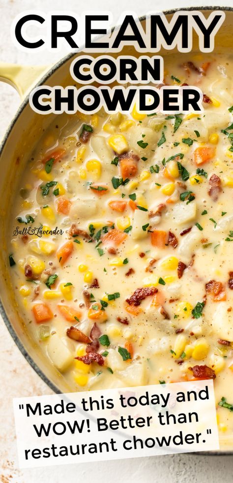 Chowder Recipes Crockpot, Best Corn Chowder Recipe, Creamy Corn Chowder, Corn Chowder Recipe, Homemade Soup Recipe, Chowder Recipe, Creamy Corn, Chowder Recipes, Corn Chowder