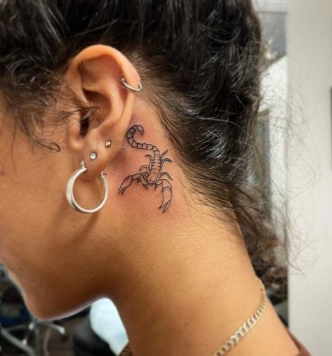 Behind the ear tattoos can range from dainty and pretty to fierce and intense. From words to images, check out this ink inspiration. Behind The Ear Tattoos, Scorpion Tattoos, Behind Ear Tattoos, Tattoo Behind Ear, Ear Tattoos, Scorpio Tattoo, Scorpion Tattoo, 4 Tattoo, Inspiration Tattoos