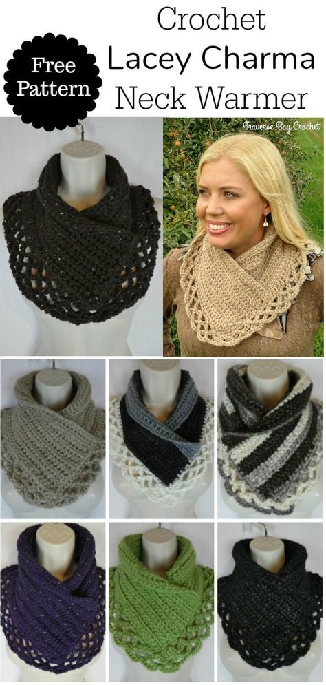 Crochet Lace Neck Warmer - Traversebaycrochet.com Crochet Neck Warmer, Pattern Crochet, Neck Warmer, Crochet Clothes, Crochet Scarf, Shirt Outfit, Free Crochet, Crochet Projects, Knitted Scarf