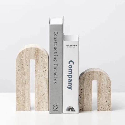 SG$60.84  51％ Off | Retro Natural Stone Bookends Luxury Vintage Beige Travertine Book Stand Holder Home Decoration Books Holder, Granite Coffee Table, Book Holder Stand, Stone Ideas, Model Accessories, Cordless Lamps, Travertine Stone, Marble Decor, Book Holder