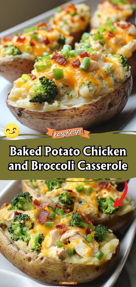 Indulge in this hearty casserole combining the classic flavors of a loaded baked potato with chicken and broccoli, all topped with plenty of cheese. #CasseroleDinner #BakedPotato #HeartyMeals Chicken Topping For Baked Potato, Loaded Broccoli And Chicken Casserole, Twice Baked Potatoes With Chicken, Chicken Pot Pie Baked Potato, Chicken Broccoli Baked Potato, Chicken And Potato Dishes, Loaded Baked Potatoes With Chicken, Baked Potato Chicken Broccoli Casserole, Baked Potatoes Meals Dinners