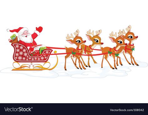 Santa And Sleigh Clip Art, Santa Claus With Reindeer Flying, Santa In A Sleigh, Santa Claus With Reindeer, Santa Claus Illustration, Santa On His Sleigh, Santa And Sleigh, Santa In Sleigh, Christmas Sketch