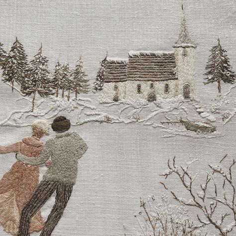 Caroline Zoob on Instagram: “** The Skaters kit - correction** I am really sorry but there are a couple of clarifications. The top stitching of the church roof is…” I Am Really Sorry, Really Sorry, Slow Stitching, Stars At Night, Embroidery Kit, French Linen, Embroidery Inspiration, Embroidery Kits, The Church