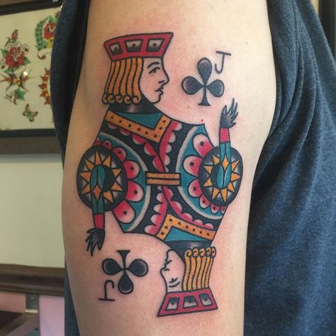 Jack of Clubs by Chris Howell at Smith Street Tattoo in Brooklyn Jack Of Clubs Tattoo, Jack Of Hearts Tattoo, Clubs Tattoo, Jack Of Clubs, Hearts Tattoo, Club Tattoo, Jack Of Hearts, Street Tattoo, Tattoo Reference