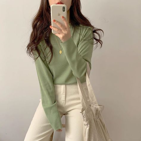 Minimalist Fashion Korean, Mint Green Outfits, Korea Aesthetic, Mint Pastel, Moss Color, Lookbook Inspiration, Korean Casual Outfits, Dark Flowers, Aesthetic Green