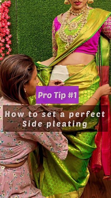 𝑴𝒂𝒏𝒋𝒖 𝑩𝒉𝒂𝒓𝒂𝒕𝒉𝒊 𝑰𝒏𝒃𝒂𝑲𝒖𝒎𝒂𝒓 on Instagram: "PRO TIP # 1 Hi everyone, I have planned to share few of my pro tips and tricks to my followers everyday, As a part of this I am sharing my first step regarding saree draping. Many of us used to struggle to get the side pleating perfectly. Do watch this and follow our page @ibmakeoverstudio For more unique tips and tricks #sareedraping #sareefashion #sareefolding #sareedrapingtutorial #chennaimua #muatamilnadu #makeupacademy #makeupcou How To Wear Perfect Saree, Saree Pleats Styles, Latest Saree Designs Unique, Wear Saree Step By Step, How To Make Saree Pleats, Saree Pleats, New Trending Sarees, Latest Saree, Saree Wearing Tips