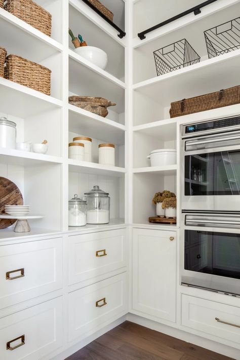 Shannon Weller Pantry With Double Ovens | Projects (Title) Double Oven Kitchen Layout, Scandinavian Interior Kitchen, Laundry Room Pantry, Double Oven Kitchen, Room Pantry, Shiplap Kitchen, Pantry Layout, Pantry Inspiration, House Pantry