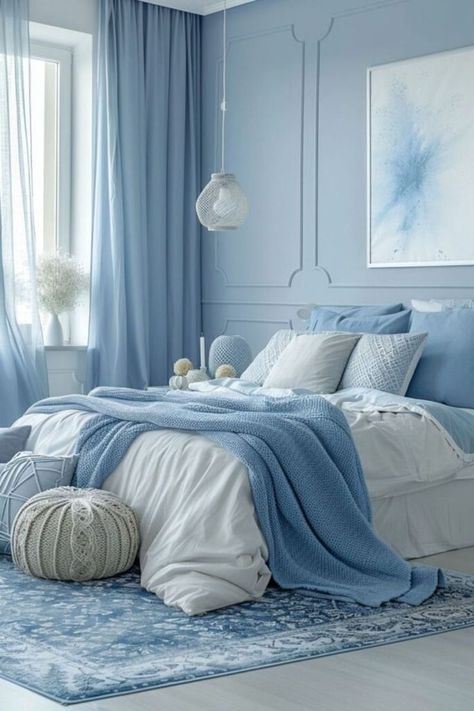 Light Blue Bedroom Design, Powder Blue Bedroom, Elsa Bedroom, White And Blue Bedroom, Pale Blue Bedrooms, Baby Blue Bedrooms, Bedroom Solutions, Light Blue Rooms, Light Blue Bedroom