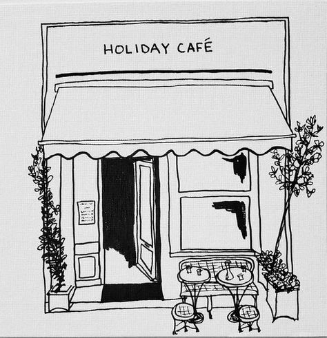 Bistro Art, Cafe Drawings, Store Sketch, Cafe Cartoon, Cafe Illustration Art, Cafe Shop Illustration, Bakery Shop Drawing, Cafe Merch, Cafe Sketch Drawing