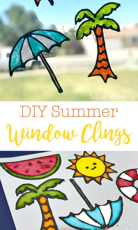 Make your own DIY Window Clings with Gallery Glass paints from Plaid Crafts. Diy Window Art Ideas, Homemade Window Clings, Easy Summer Crafts For Adults Diy Ideas, Gallery Glass Paint Ideas, Diy Suncatcher Paint, Suncatcher Paint, Diy Window Clings How To Make, How To Make Window Clings, Window Crafts For Kids