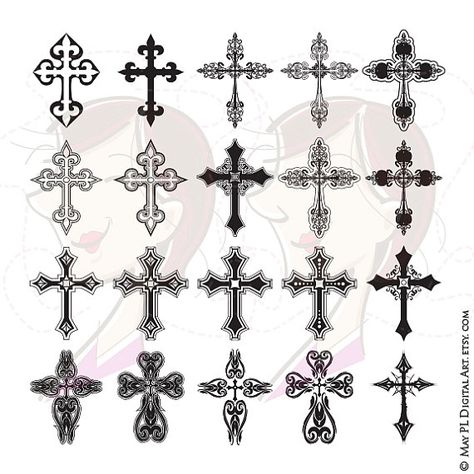 Cross Digital Clipart Ornate Christian Orthodox Gothic Crosses Graphics Christmas Easter Sympathy Cardmaking DIY Cards Scrapbook 10634 Cross Drawing, Celtic Cross Tattoos, Cross Tattoos, Handpoke Tattoo, Cross Christian, Gothic Cross, Line Artwork, Gothic Crosses, Cross Art