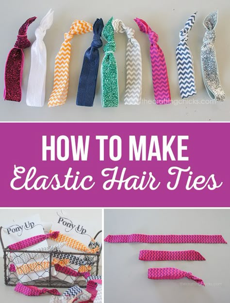 Elastic Hair Ties Diy, Craft Business Cards, Hair Ties Diy, Elastic Ribbon, Diy Holder, Diy Headband, Elastic Hair Ties, Girls Camp, Craft Night