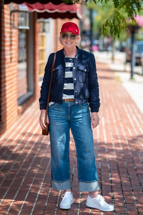 Styling Five Fall Fashion Trends for Women Over 50 - Dressed for My Day Cuffed Jeans Outfit, Wide Leg Jean Outfits, Chambray Shirt Outfits, Jeans For Fall, Dressed For My Day, Womens Utility Jacket, Rolled Cuff Jeans, Cuff Jeans, Jacket Outfit Women