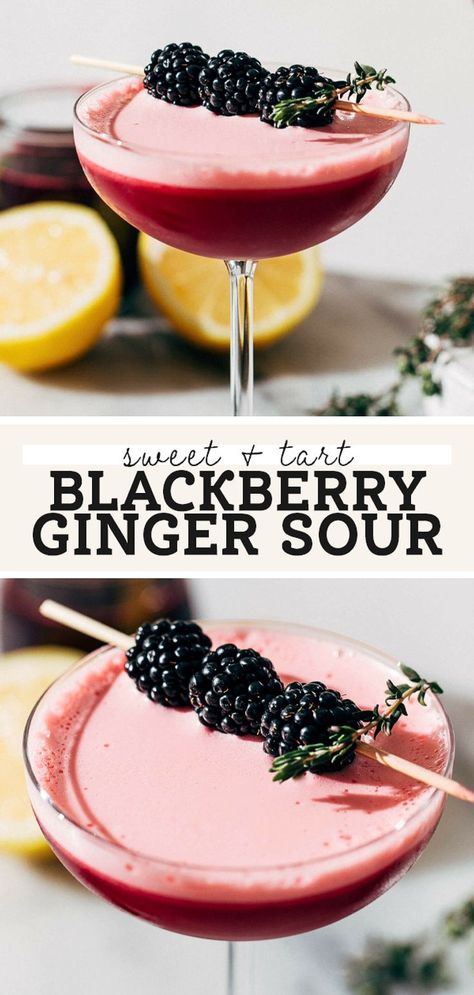 This delicious blackberry vodka sour is perfectly sweet and tart with a creamy finish. Made with a homemade blackberry ginger syrup, this cocktail is so unique and sure to impress at your next gathering. Vodka Sour Recipe, Blackberry Vodka, Blackberry Cocktail, No Bake Truffles, Vodka Sour, Butternut Bakery, Sour Drink, Cookie Recipes Chewy, Blackberry Syrup