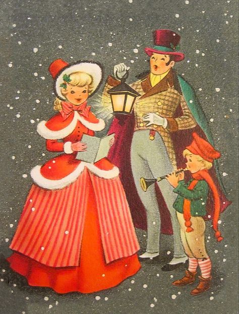 Caroling at Christmas. Vintage Christmas Images Victorian, Vintage Christmas Toys, Vintage Christmas Greeting Cards, Vintage Christmas Images, Old Christmas, Old Fashioned Christmas, Christmas Tea, Victorian Christmas, Christmas Scenes