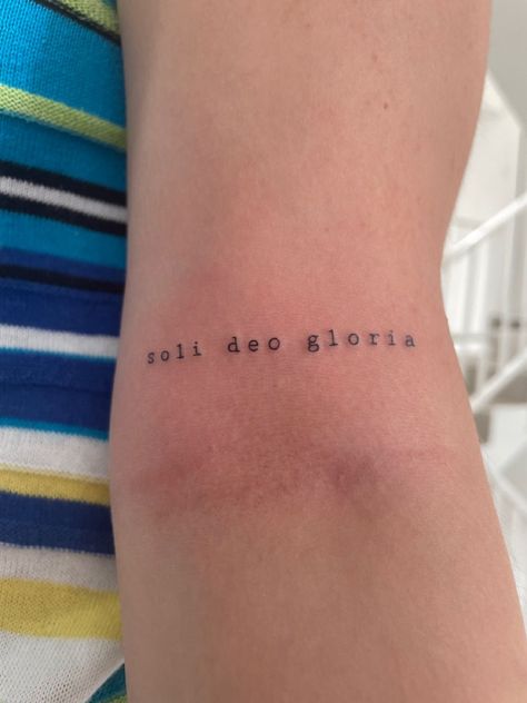 Glorify God Tattoo, Daily Bread Tattoo, Minimalist Tattoo Bible, Chris Renzema Tattoo, For His Glory Tattoo, Adonai El Roi Tattoo, Glory To God Tattoo, Coram Deo Tattoo, Christian Tattoo Aesthetic