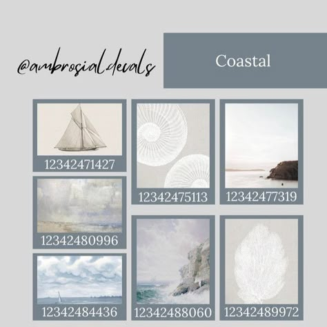 Wallpaper Decals Bloxburg, Beach House Layout, Beach House Pictures, Decals Bloxburg, Summer Decal, Bloxburg Beach House, Coastal Pictures, Wallpaper Decals, Bloxburg Decals Codes Aesthetic