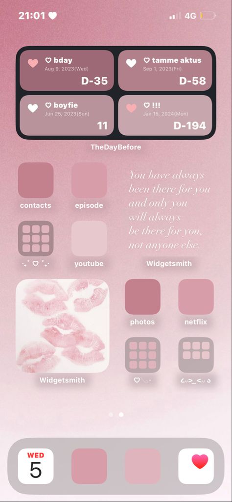 Widget Iphone Aesthetic Simple, Cute Wallpapers For Ios 16 Themes, Pastel Pink Phone Theme, Iphone Inspo Home Screen Pink, Pink Home Screen Layout Iphone, Pink Aura Homescreen Layout, Kawaii Widgets Long, Alana Lintao Icon, Ios 16 Pink Home Screen Ideas