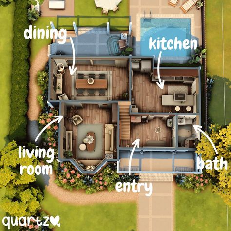 ♡ quartz ♡ (@_quartzsims_) | Instagram Sims 4 House Design Layout, Sims 4 Floorplan 2 Story, Small Family Home Floor Plans Sims 4, Sims Tiny Home Floor Plan, 2 Bedroom Sims 4 House Layout, Sims 4 20x20 House Layout, The Sims 4 Floorplan, Sims 4 Three Bedroom House, Sims 4 Houseplans